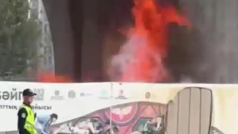 Пожар на строительстве LRT в Астане: видео с места происшествия 15 октября