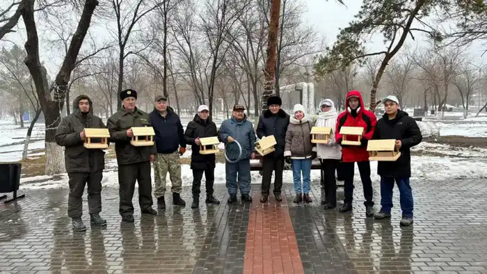 «Птицы в зимнем уюте»: кормушки для пернатых обустроены в парке Майкудука Атырау
