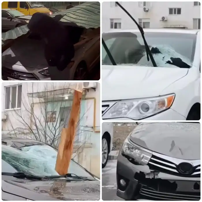 Сильный буран в Атырау оставил автомобили без защиты: кто возместит ущерб пострадавшим владельцам? Атырау