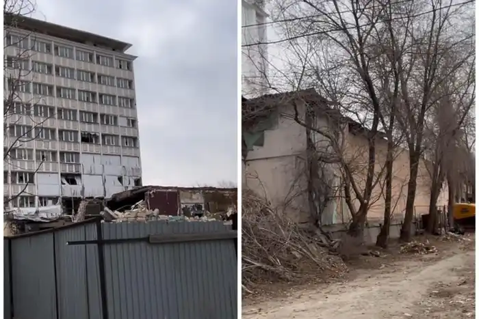 В Атырау начался демонтаж гостиницы «Ақ Жайық»: спецтехника на площадке Атырау
