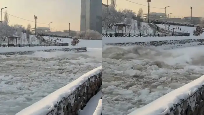 Ледяной поток Есентая: река превращается в бурлящий водопад, а Алматы обсуждает зимнюю стихию Атырау