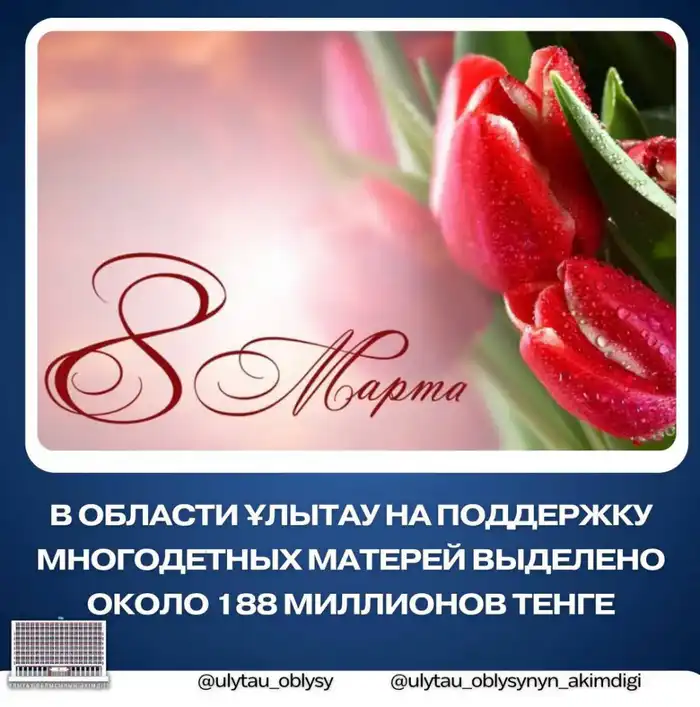 В области Ұлытау многодетные матери получат единовременную финансовую поддержку в размере 20 000 тенге Атырау