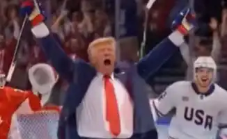 Трамп в классическом костюме обыгрывает звёзд сборной Канады в хоккейном матче: видео стало вирусным в соцсетях