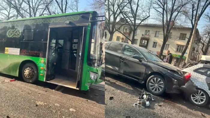Алматы: Автобус в центре города стал 'потопом' на перекрестке Жандосова и Ауэзова — полиция раскрыла детали массового ДТП Атырау
