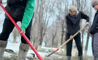 Сельские школьники очищают арыки и устанавливают кормушки для птиц в Алгабасе