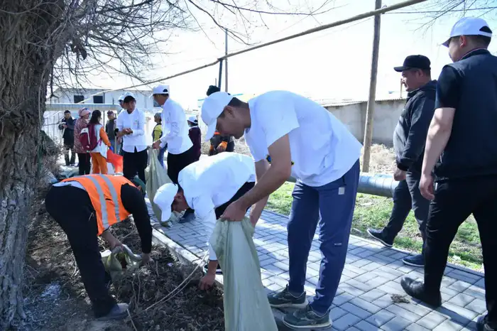 В Отырарском районе продолжается акция «Мөлдір бұлақ»: очистка берега канала им. Ж. Жаксыбаева Атырау