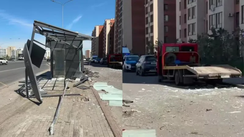Эвакуатор протаранил остановку в Астане на улице Айтматова: кадры с места происшествия Атырау