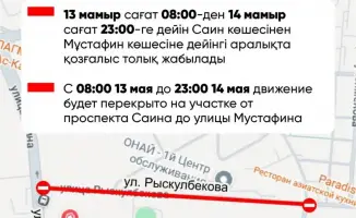 Перекрытие улицы Рыскулбекова в Алматы