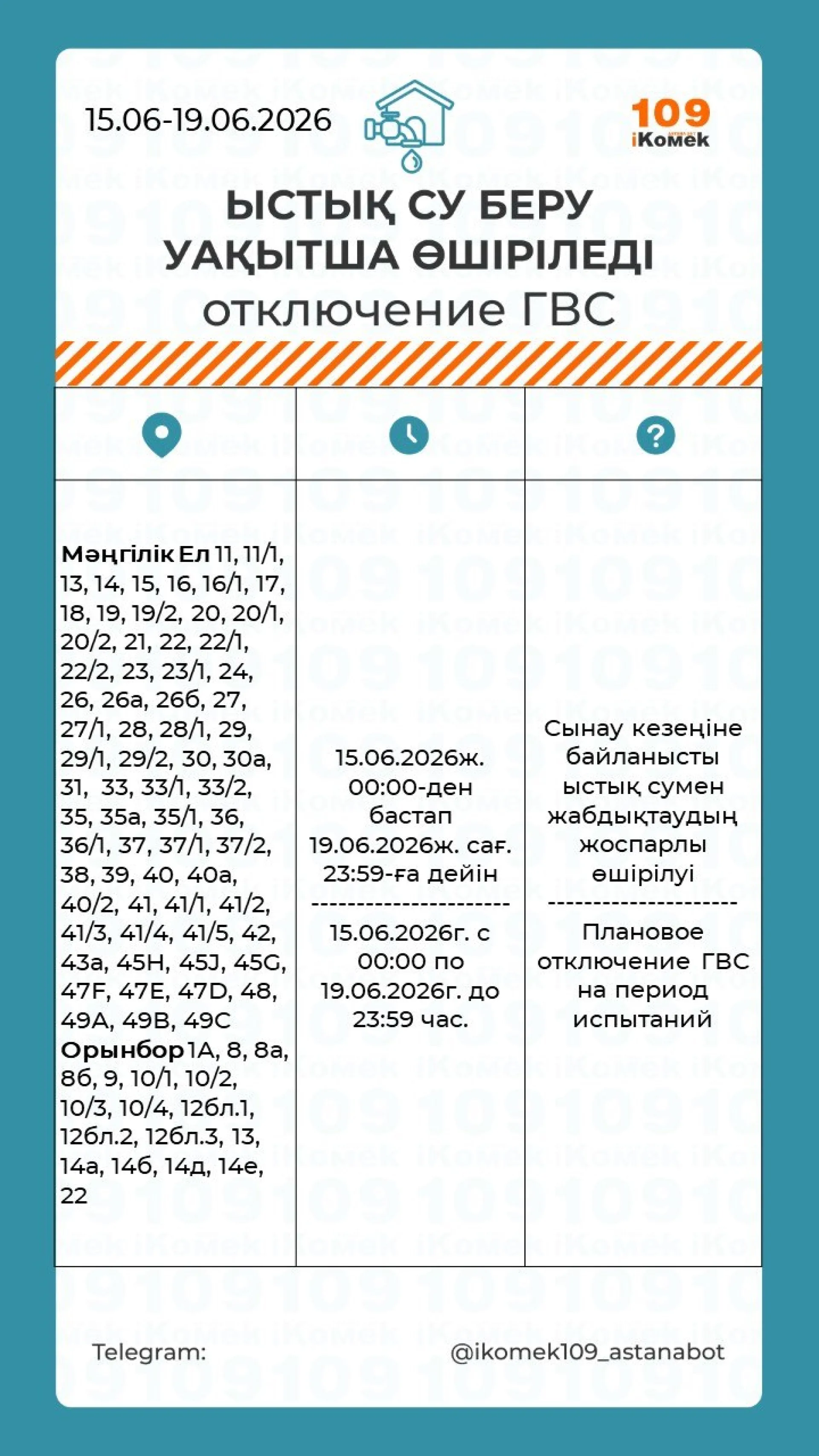 отключение воды астана